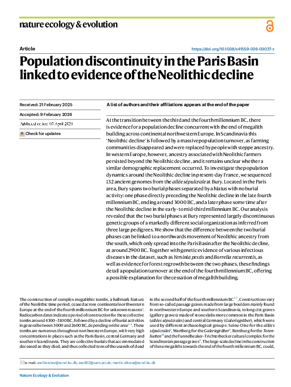 (PDF) Population discontinuity in the Paris Basin linked to evidence of ...