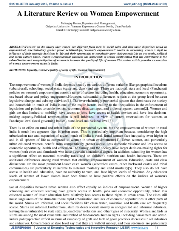 (PDF) A Literature Review on Women Empowerment
