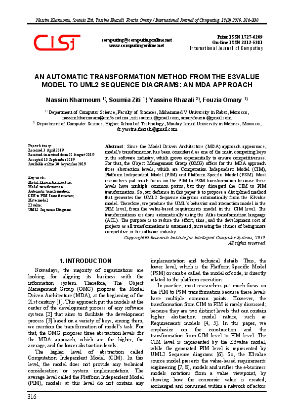 (PDF) An Automatic Transformation Method from the E3VALUE Model to UML2 ...