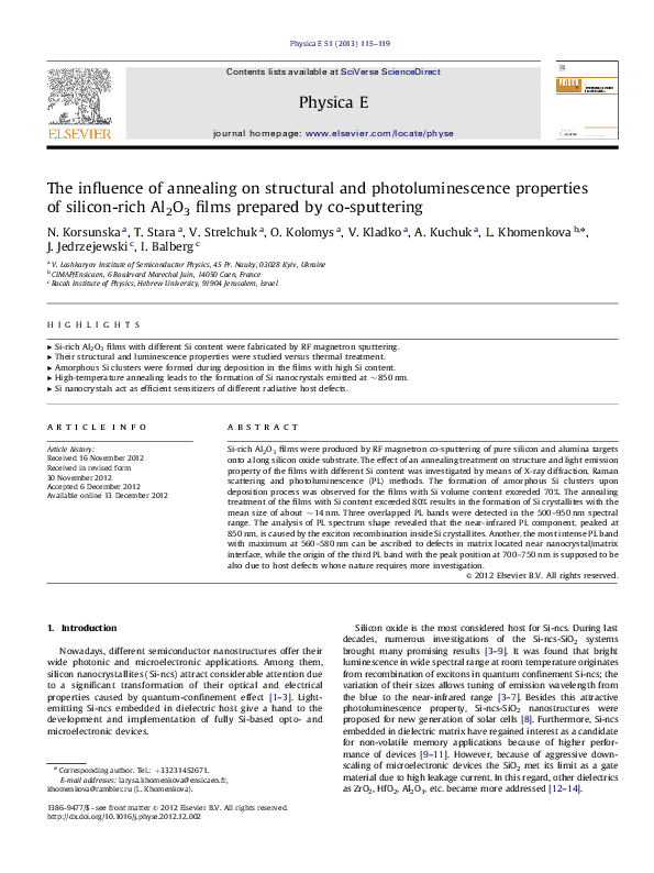 (PDF) The influence of annealing on structural and photoluminescence ...