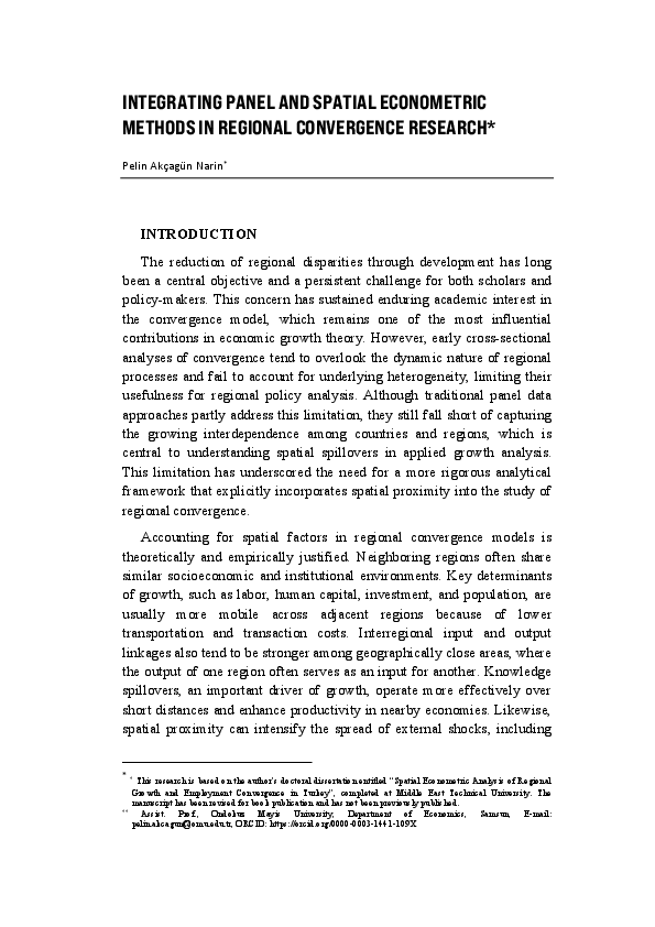 (PDF) Integrating Panel and Spatial Econometric Methods in Regional ...