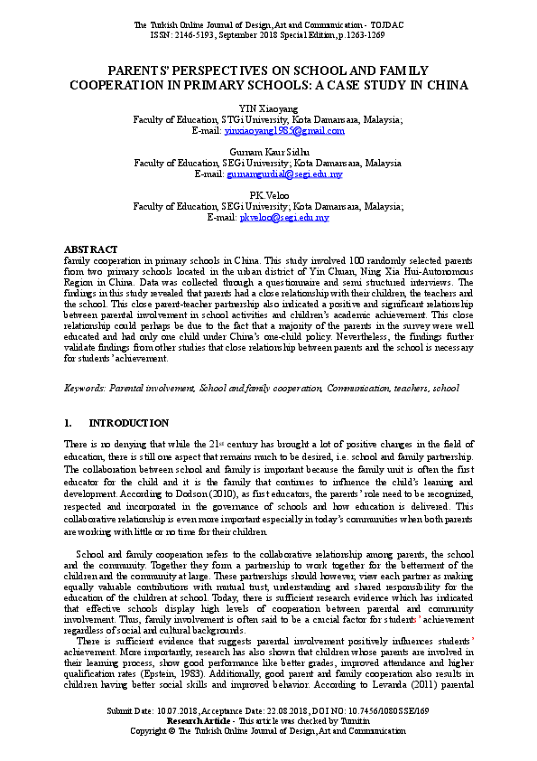 (PDF) Parents' Perspectives on School and Family Cooperation in Primary ...