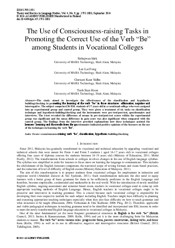 (PDF) The Use of Consciousness-raising Tasks in Promoting the Correct ...