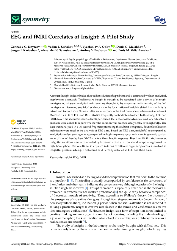 (PDF) EEG and fMRI Correlates of Insight: A Pilot Study