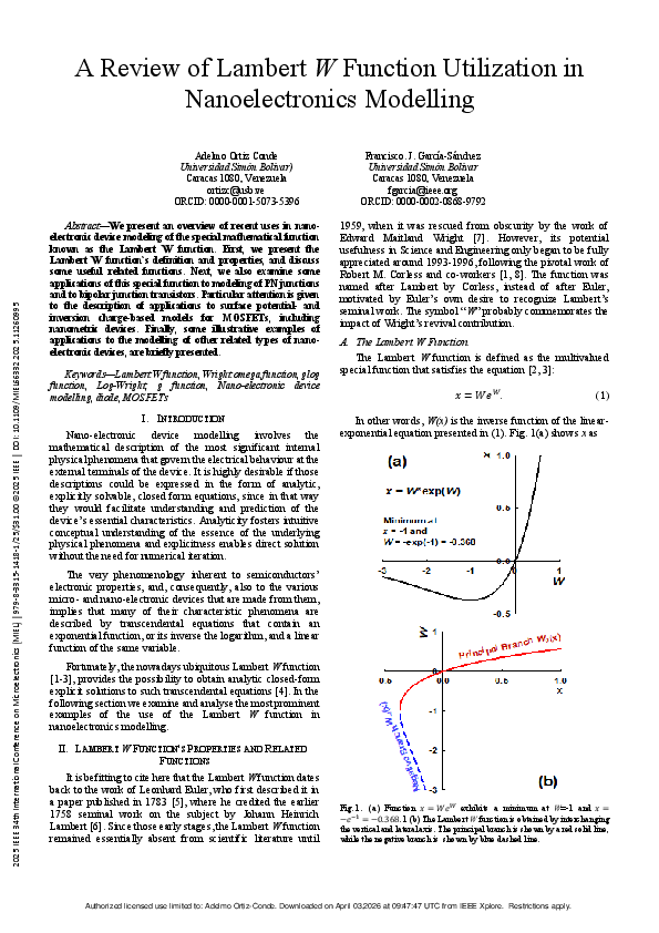 (PDF) A Review of Lambert W Function Utilization in Nanoelectronics ...