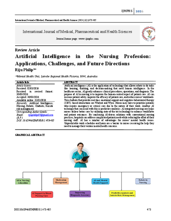 (PDF) Artificial Intelligence in the Nursing Profession: Applications ...