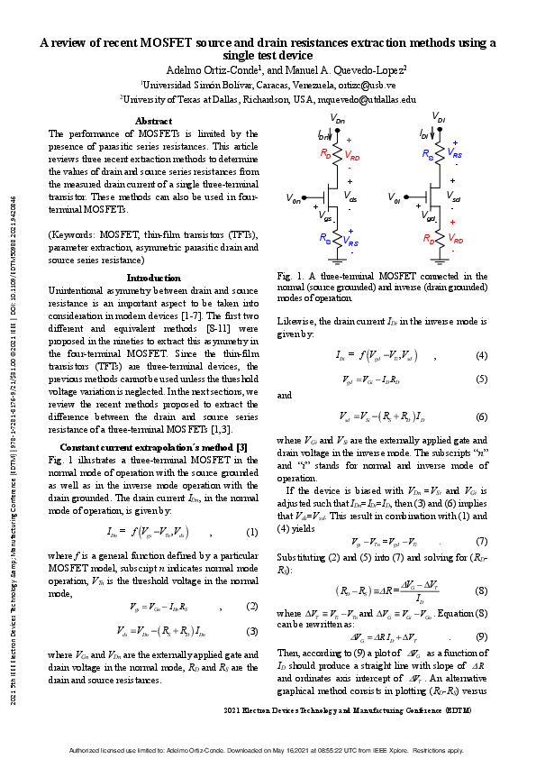 (PDF) A review of recent MOSFET source and drain resistances extraction ...