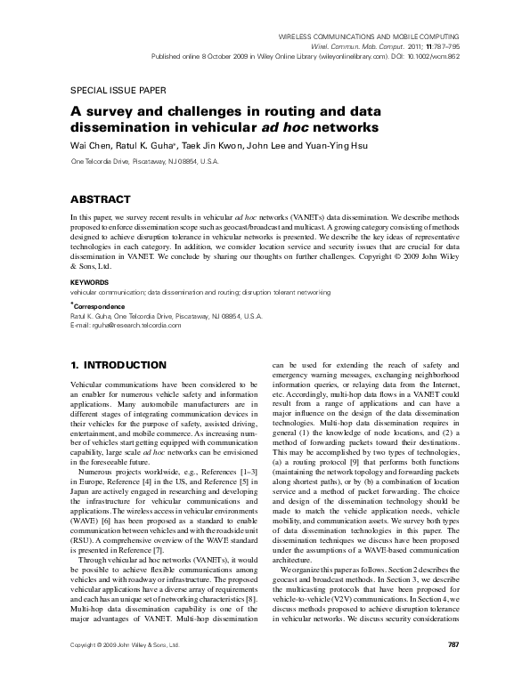 (PDF) A survey and challenges in routing and data dissemination in ...