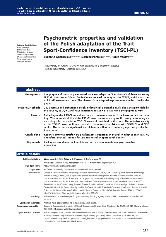 (PDF) Psychometric properties and validation of the Polish adaptation ...