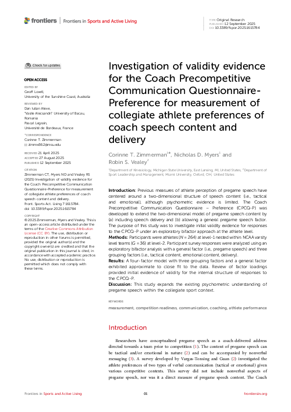(PDF) Investigation of validity evidence for the Coach Precompetitive ...