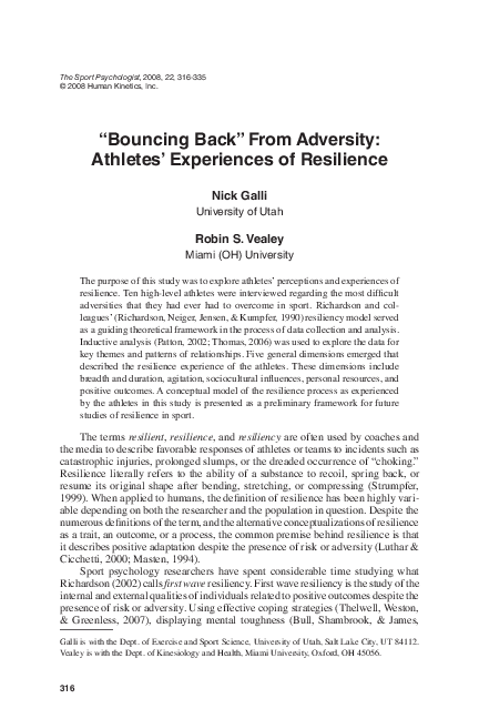 (PDF) “Bouncing Back” from Adversity: Athletes’ Experiences of Resilience