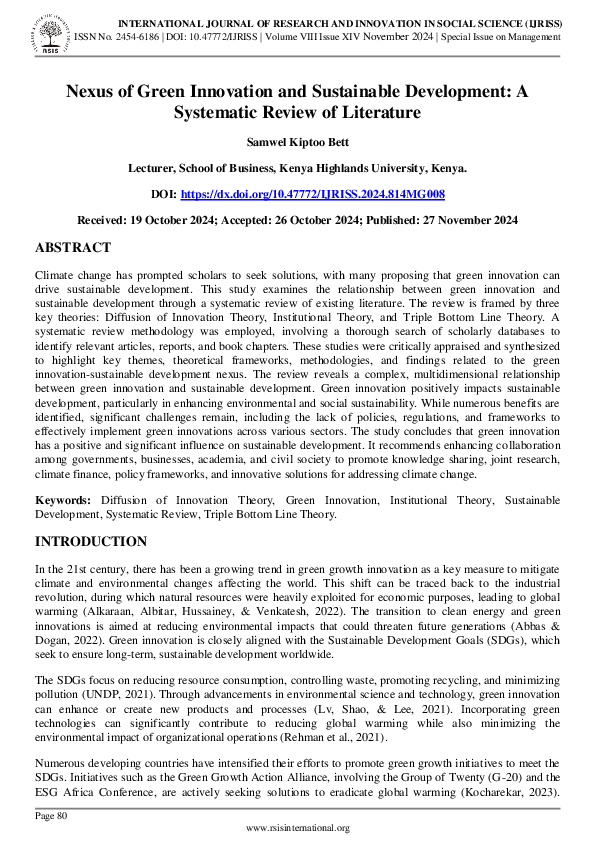 (PDF) Nexus of green innovation and sustainable development: A ...