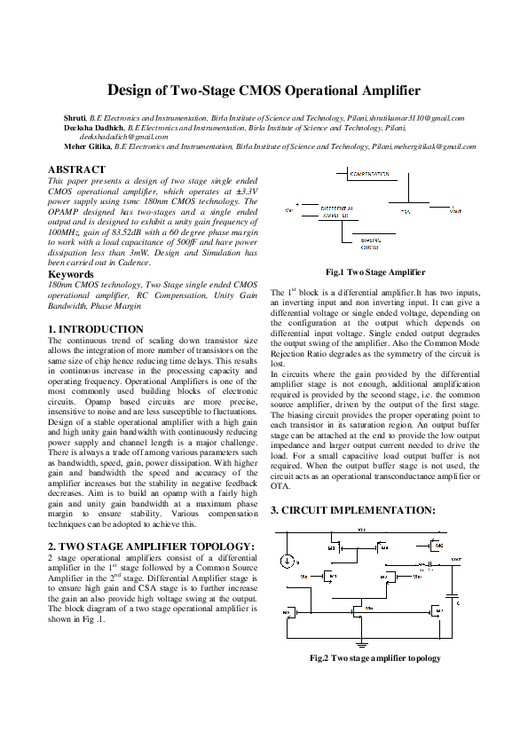 (PDF) Design of Two-Stage CMOS Operational Amplifier