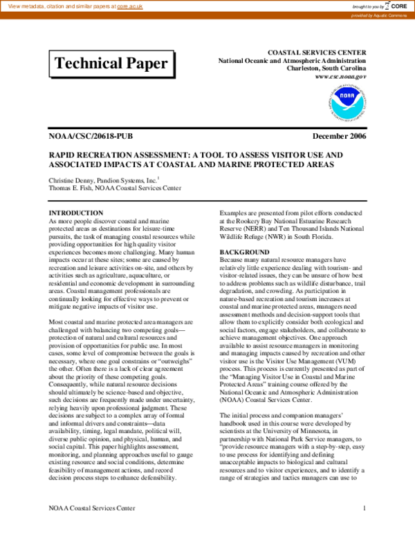 (PDF) Rapid recreation assessment: a tool to assess visitor use and ...