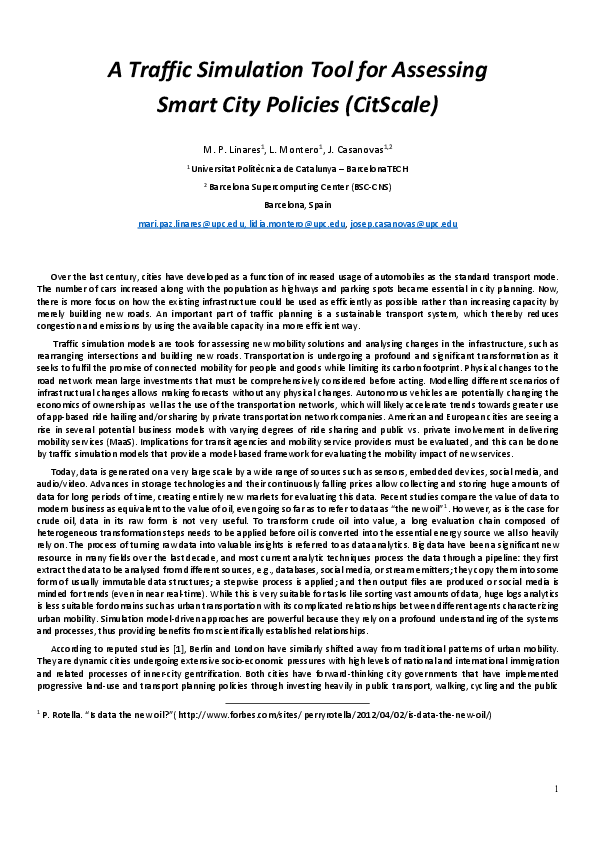 (PDF) A Traffic Simulation Tool for Assessing Smart City Policies ...