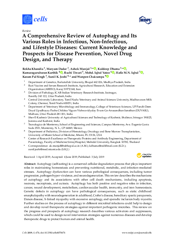 (PDF) A Comprehensive Review of Autophagy and Its Various Roles in ...