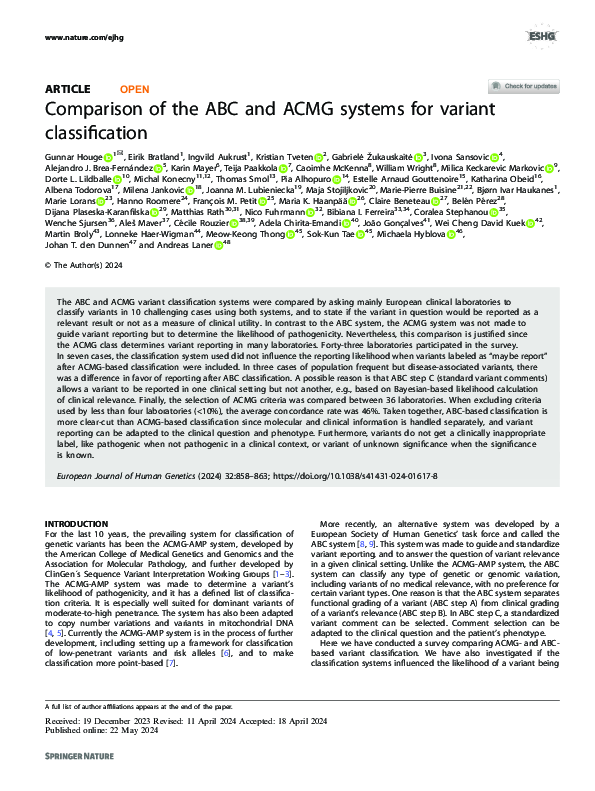 (PDF) Comparison of the ABC and ACMG systems for variant classification