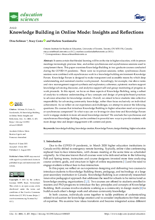 (PDF) Knowledge Building in Online Mode: Insights and Reflections