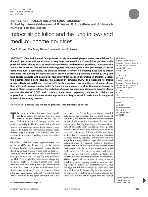 (PDF) Indoor air pollution and the lung in low- and medium-income countries