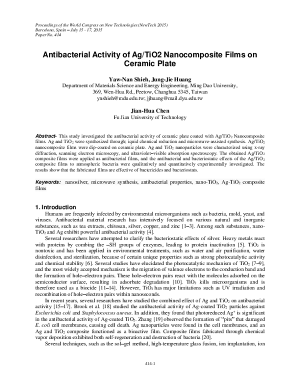 (PDF) Antibacterial Activity of Ag / TiO 2 Nanocomposite Films on ...