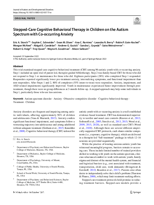 (PDF) Stepped-Care Cognitive Behavioral Therapy in Children on the ...