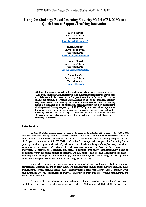 (PDF) Using the Challenge-Based Learning Maturity Model (CBL-MM) as a ...