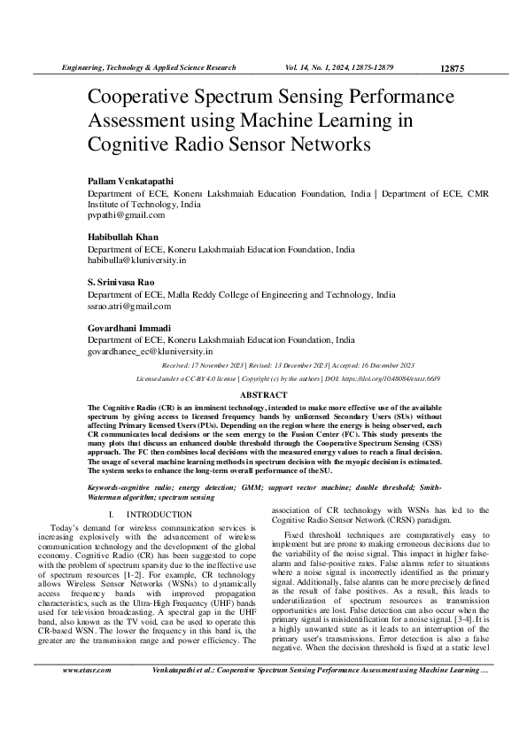 (PDF) Cooperative Spectrum Sensing Performance Assessment using Machine ...