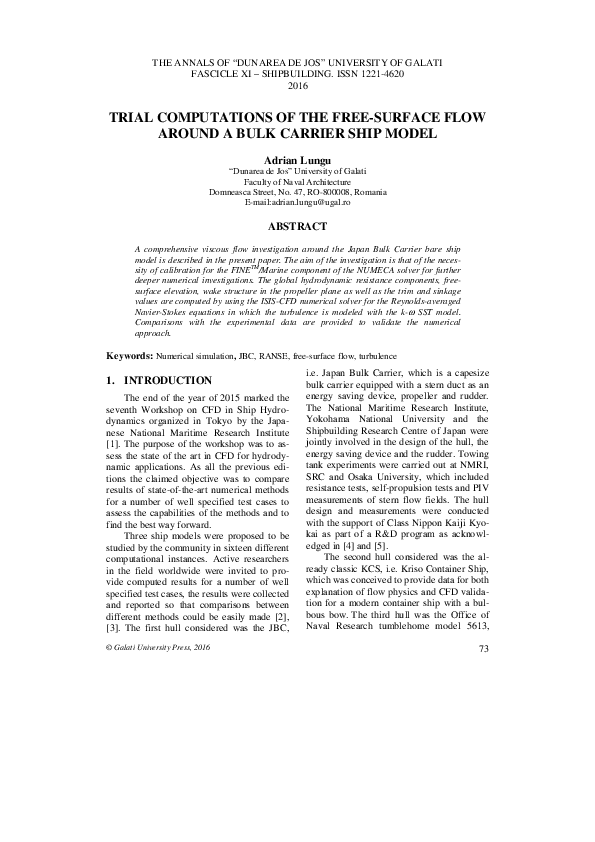 (PDF) Trial computations of the free-surface flow around a bulk carrier ...