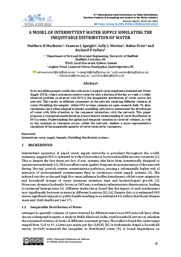 (PDF) A Model of Intermittent Water Supply Simulating the Inequitable ...