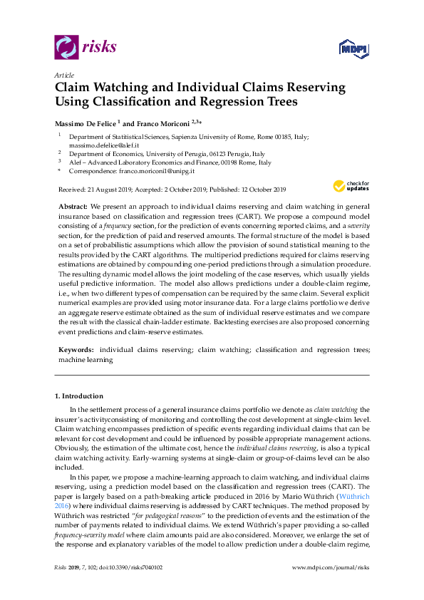 (PDF) Claim Watching and Individual Claims Reserving Using ...