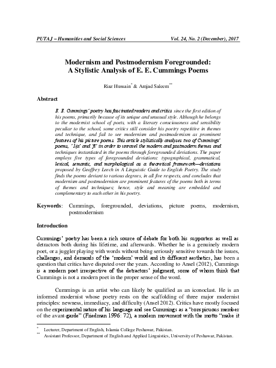 (PDF) Modernism and Postmodernism Foregrounded: A Stylistic Analysis of ...