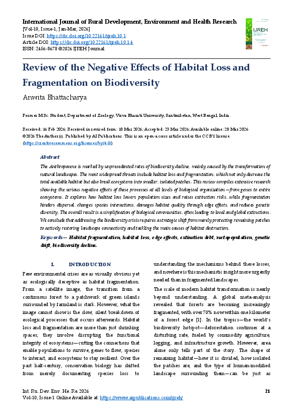 (PDF) Review of the Negative Effects of Habitat Loss and Fragmentation ...