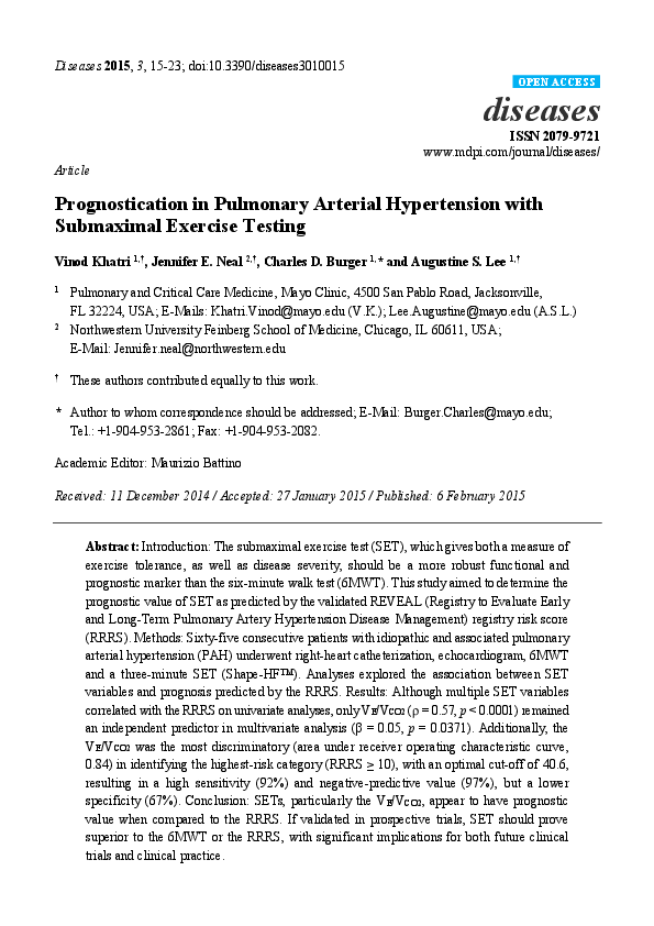 (PDF) Article Prognostication in Pulmonary Arterial Hypertension with ...
