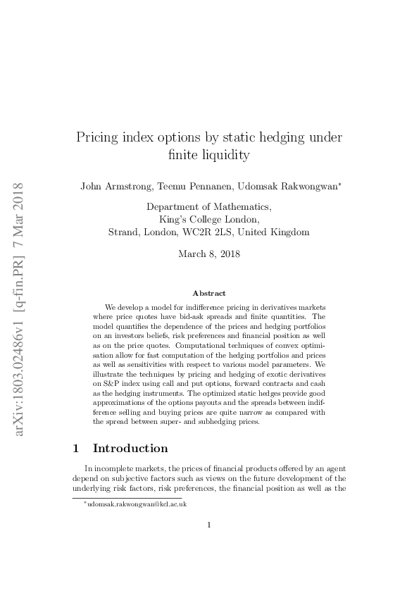 (PDF) Pricing index options by static hedging under finite liquidity