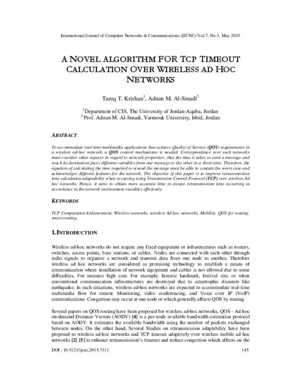 (PDF) A Novel Algorithm for TCP Timeout Calculation Over Wireless Ad ...