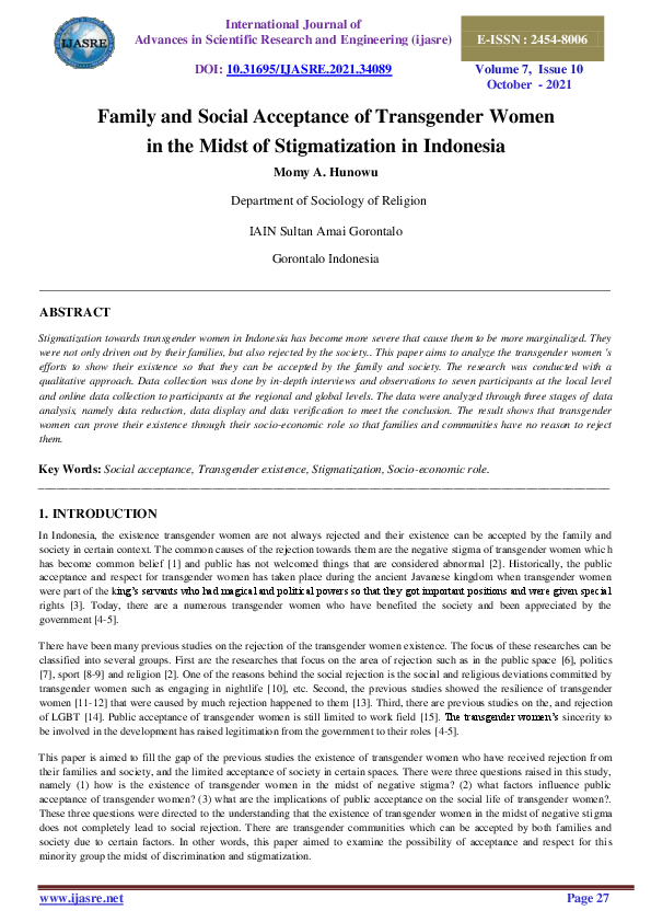 (PDF) Family and Social Acceptance of Transgender Women in the Midst of ...