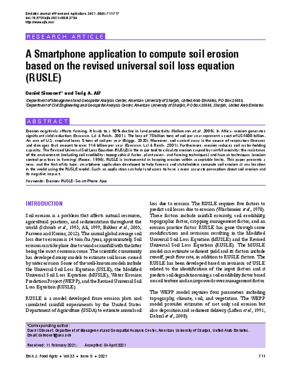 (PDF) A Smartphone Application to Compute Soil Erosion based on the ...