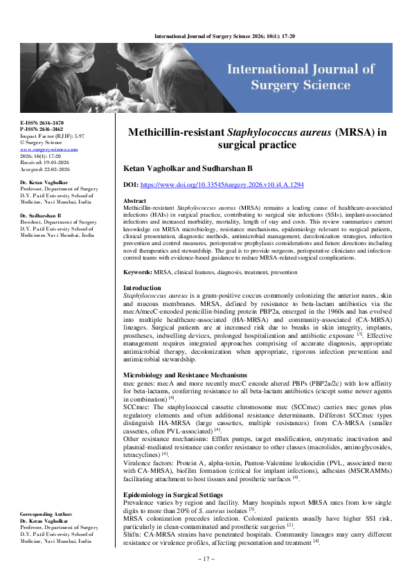 (PDF) Methicillin-resistant Staphylococcus aureus (MRSA) in surgical ...