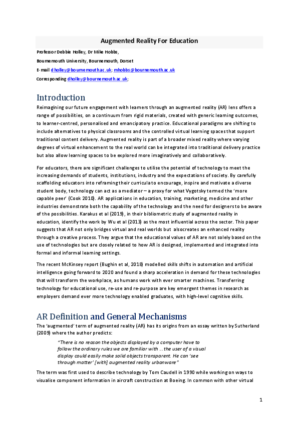 (PDF) Augmented Reality for Education