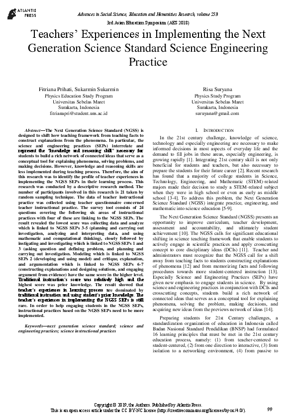 (PDF) Teachers’ Experiences in Implementing the Next Generation Science ...