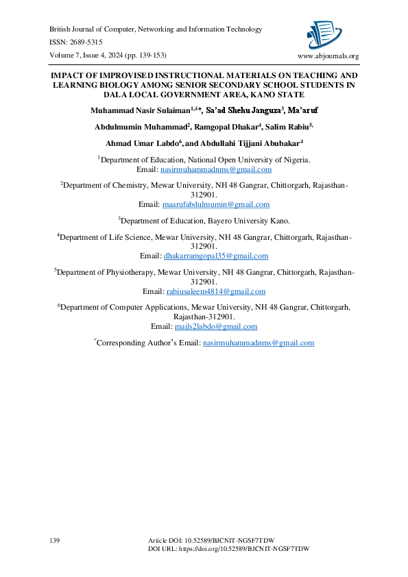 (PDF) IMPACT OF IMPROVISED INSTRUCTIONAL MATERIALS ON TEACHING AND ...
