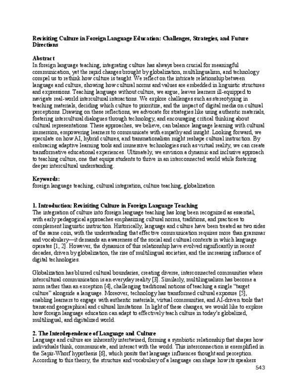 (PDF) Revisiting Culture in Foreign Language Education: Challenges ...