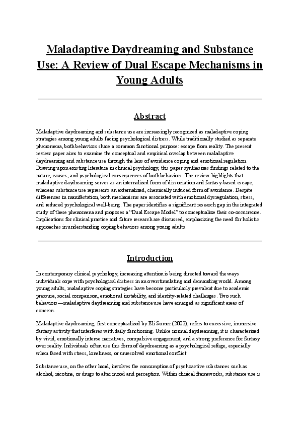 (PDF) Maladaptive Daydreaming and Substance Use: A Review of Dual ...
