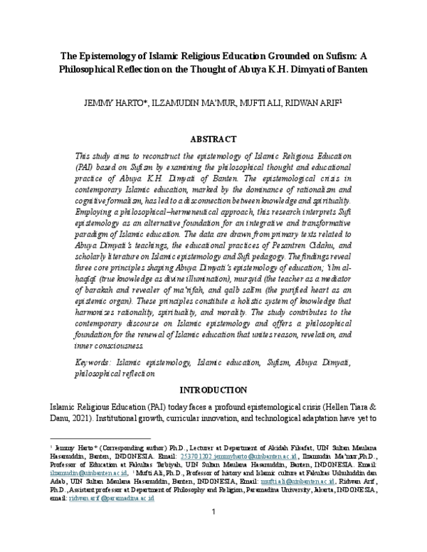 (PDF) The Epistemology of Islamic Religious Education Grounded on ...