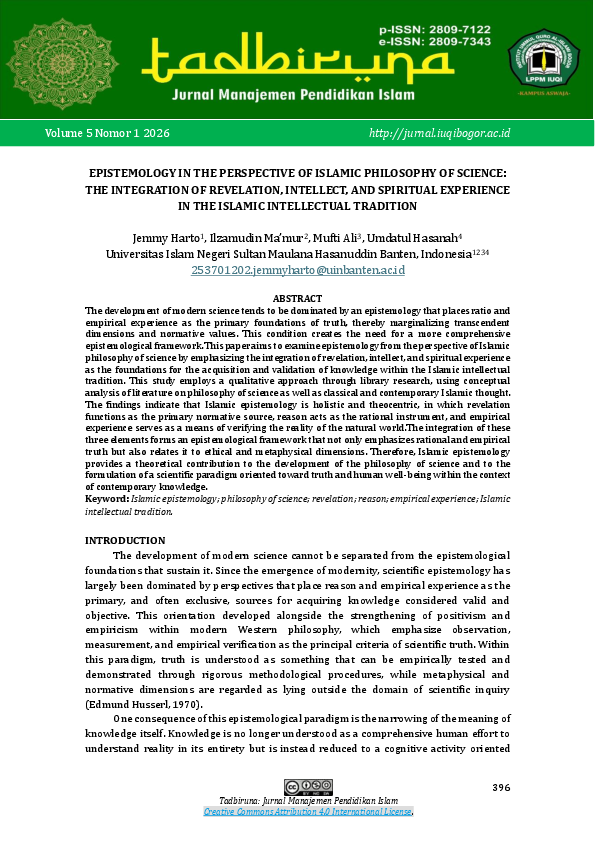 (PDF) EPISTEMOLOGY IN THE PERSPECTIVE OF ISLAMIC PHILOSOPHY OF SCIENCE ...