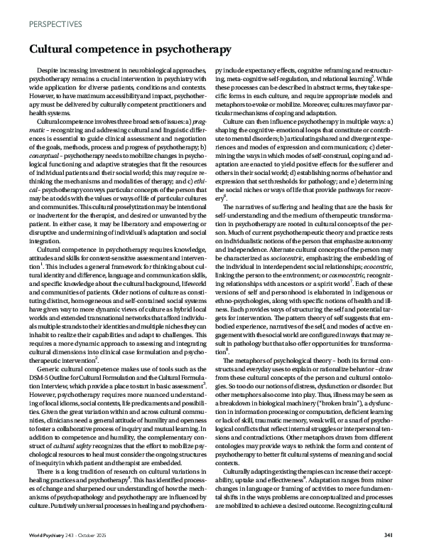 (PDF) Cultural competence in psychotherapy