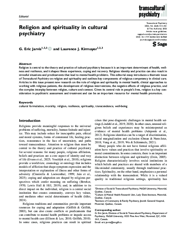 (PDF) Religion and spirituality in cultural psychiatry
