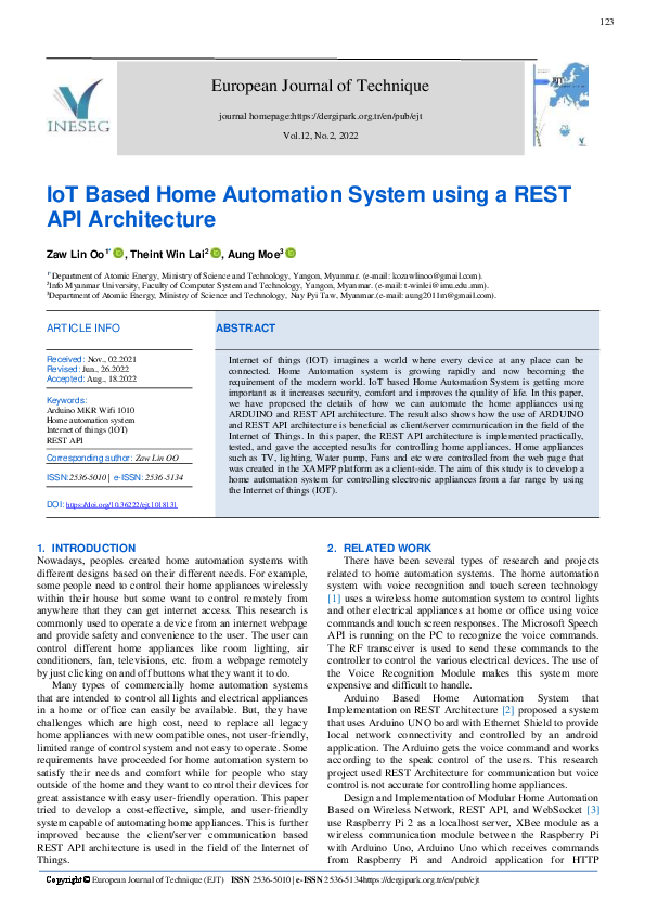 (PDF) IoT Based Home Automation System using a REST API Architecture