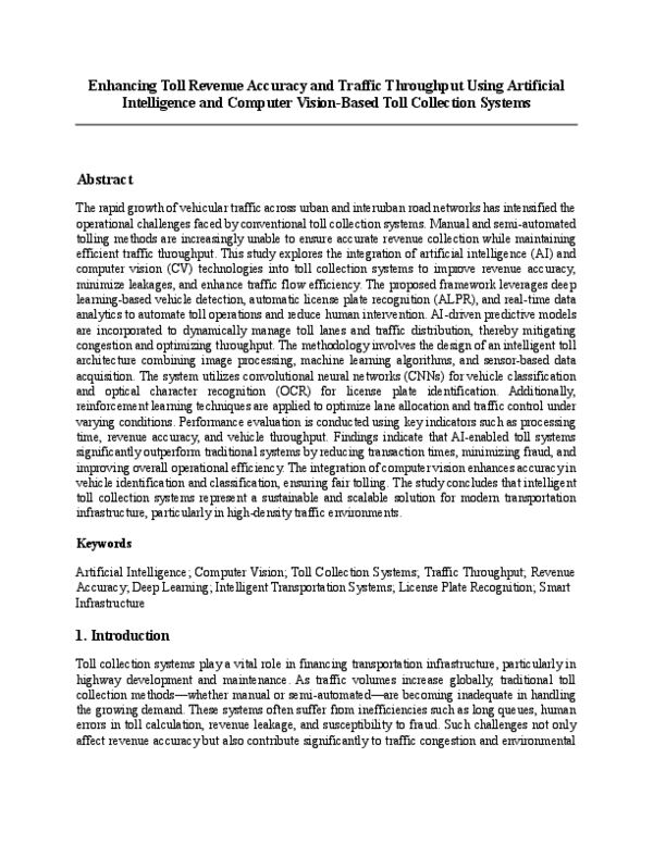 (PDF) Enhancing Toll Revenue Accuracy and Traffic Throughput Using ...