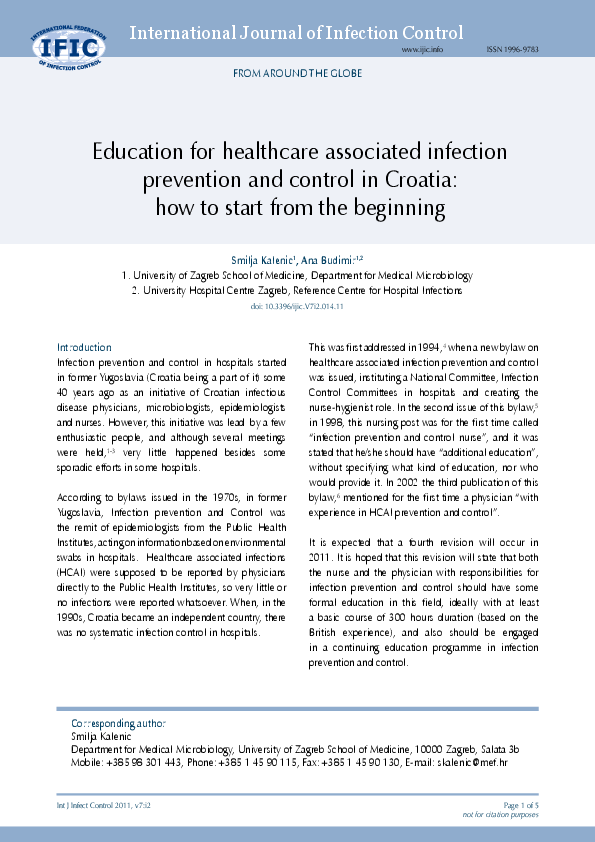 (PDF) Education for healthcare associated infection prevention and ...